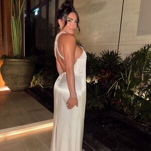 Elegant Pearl-Embellished White Dress